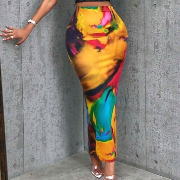 Abstract colorful midi skirt sz Xl - Picture 6 of 6